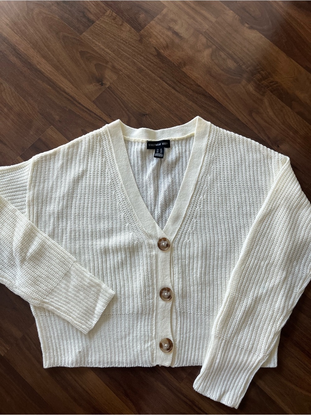 Streetwear Society Cream V-Neck Button-Front Knit Cardigan